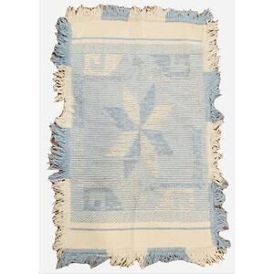 Hand Made Rug Blue White 55"x 34" Star Throw Chenille Woven Southwest Style Rect